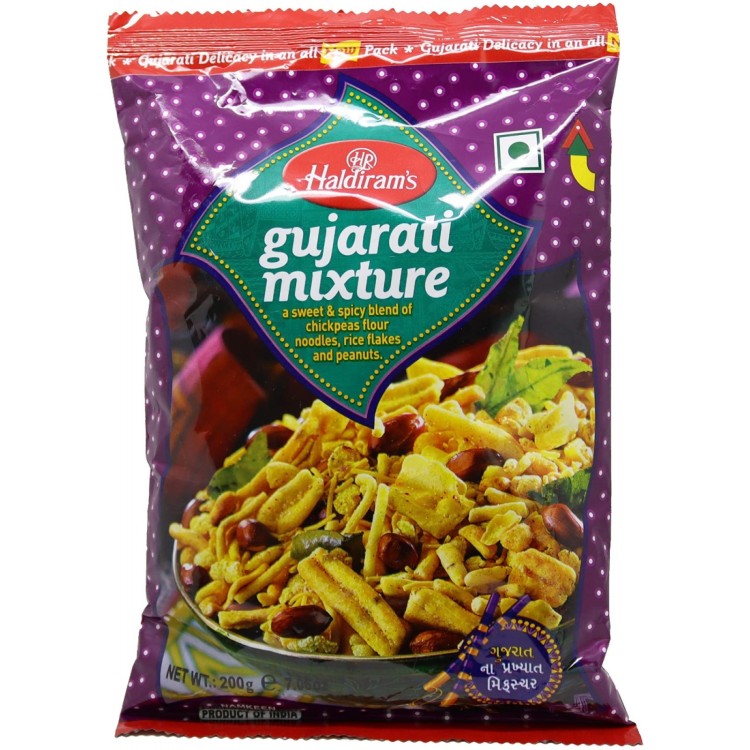 Haldiram's Gujarati Mixture(Sweet & Spicy chickpea flour noodles, rice flakes & peanuts) 200g